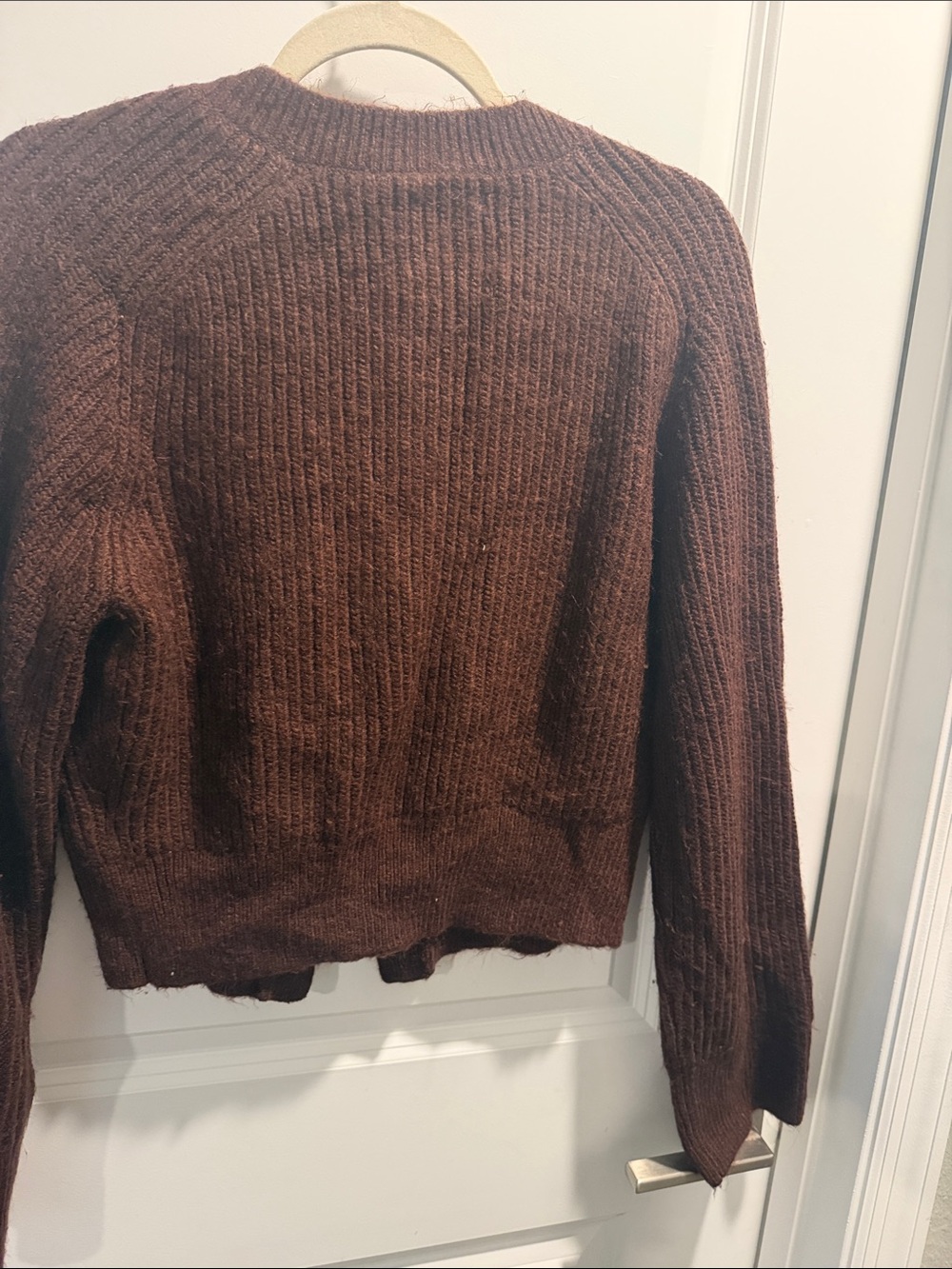 Abercrombie & Fitch Women's Dark Brown Pearl-Button Knit Cardigan - Picture 3 of 3
